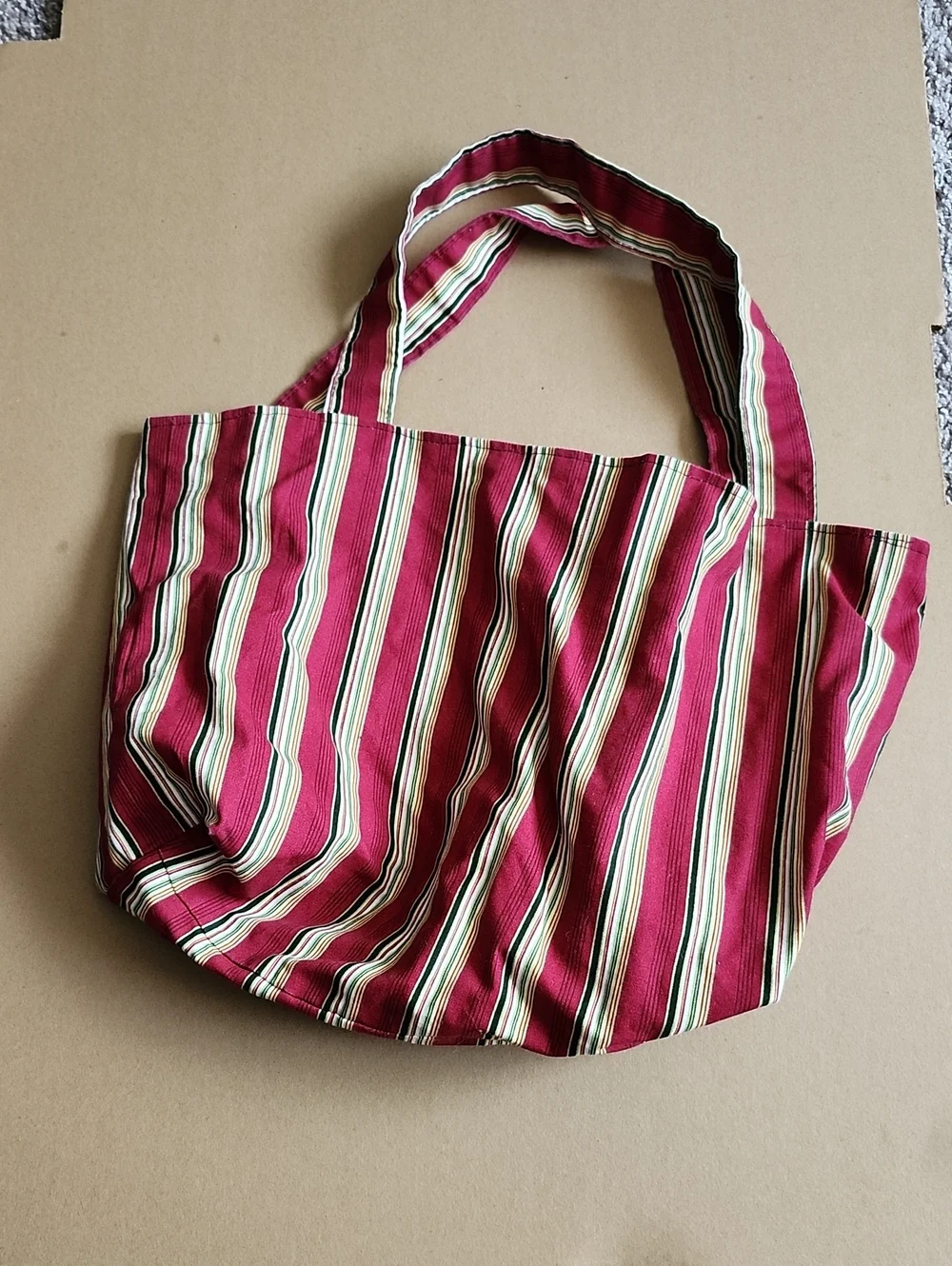 Striped Red Canvas Tote Bag - Women's Beach & Everyday Bag
